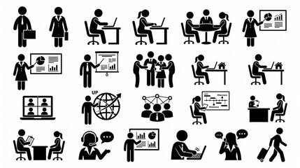 Fototapeta premium Corporate Workflow and Office Worker Pictogram Collection for Business Presentation