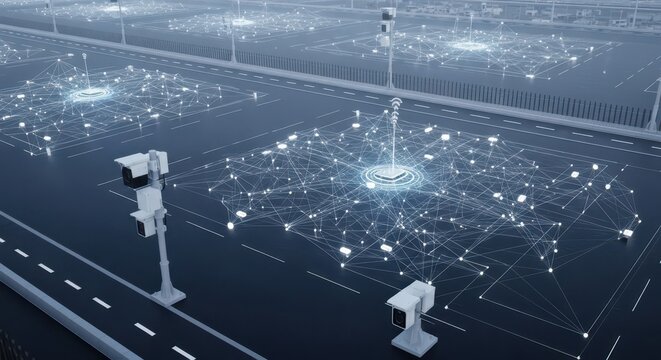 Advanced intelligent transportation system with smart traffic network and interconnected infrastructure.