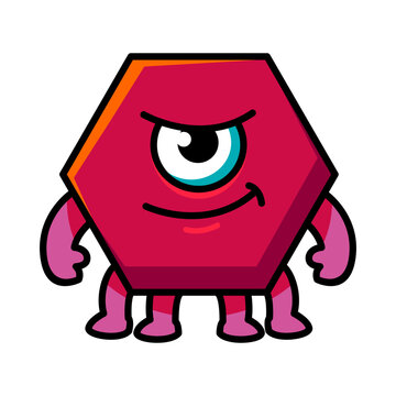 Hexagon Red One Eyed Monster Mascot