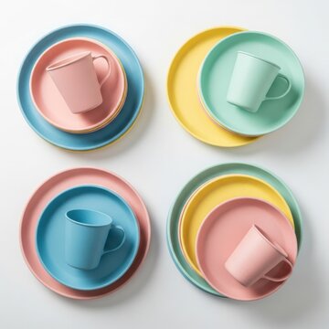 Colorful set of reusable bamboo dishes and cups for kids.