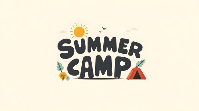 Summer Camp Minimalist Typography Design With Sun And Tent Elements