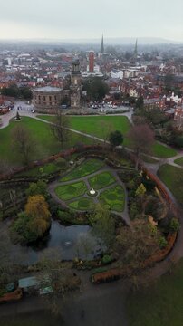 Aerial View of The Dingle Garden and The Quarry Park with St Chad's Church, Shrewsbury