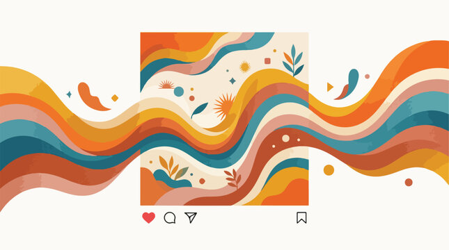 Abstract social media post concept with flowing colorful waves and organic shapes, representing digital content, creativity, and online connection.