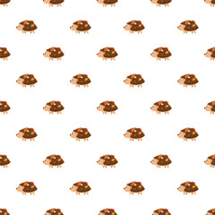 Obraz premium Cute hedgehogs carrying autumn elements creating a repeating vector background