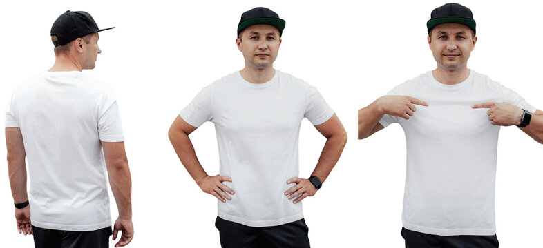 Blank white t shirt mockup on man isolated on transparent background