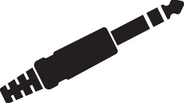 Black and white of a3.5mm audio jack connector, isolated on a white background, flat style for music and technology concepts also transparent background