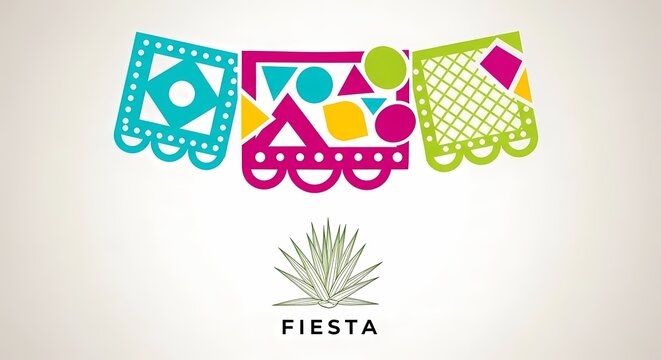 Mexican fiesta logo with colorful papel picado and agave.