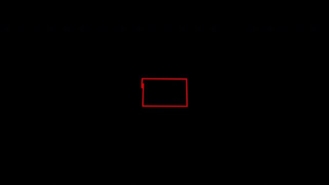 Subtle red rectangular shape with a small mark appears on a pure black screen
