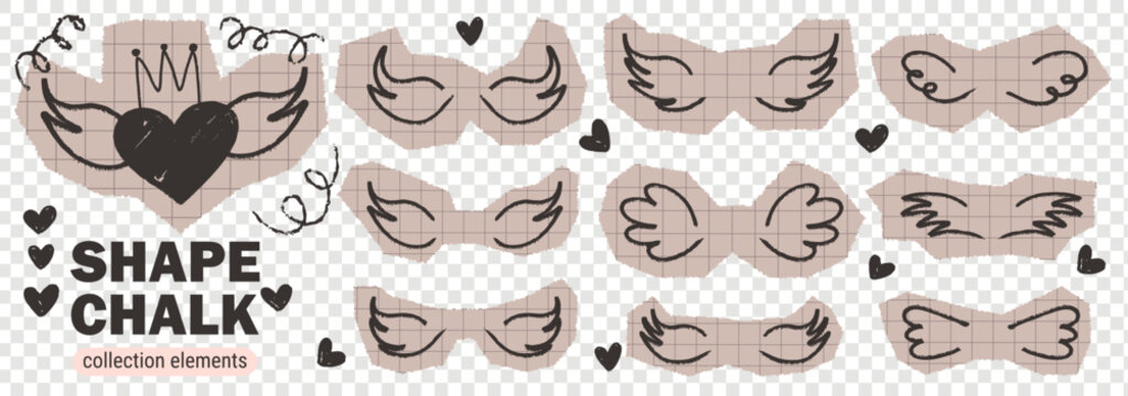 Angel wing scrapbook for paper brush princess and doodle crown heart.