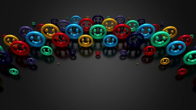 Smiles Form a Wave. Abstract motion, 3d rendering, 4k resolution
