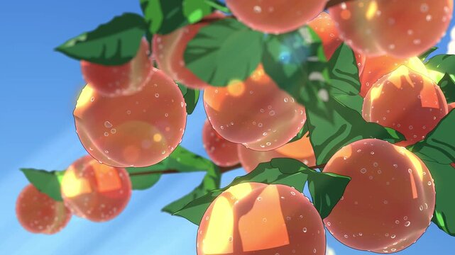 Ripe Peaches on a Sunny Branch &ndash; Anime Style Summer Background 4K
