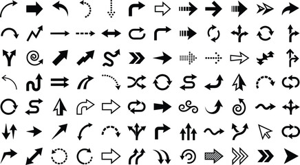 Naklejka premium Collection of flat and 3d arrow icons with different styles and directions