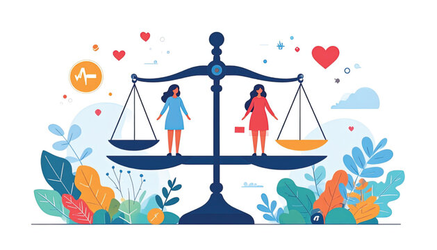 Two Women on a Scale Illustration.