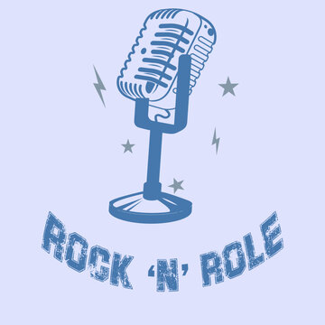 Retro broadcasting vocal icon vector for podcaster merchandise shop. Vintage stage microphone graphic element for live standup comedy flyer, karaoke bar poster, apparel print and sticker.
