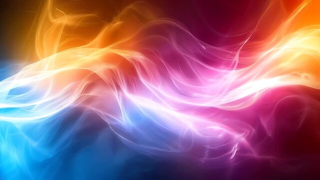 Swirling colorful smoke plumes create a bright rainbow in abstract digital art, perfect for ethereal aesthetic designs and backgrounds.