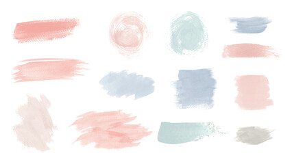 Vector of pastel watercolor brush strokes in various shapes and soft colors. © Rawpixel.com