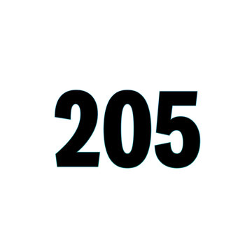 Number 205 in bold black font on white background