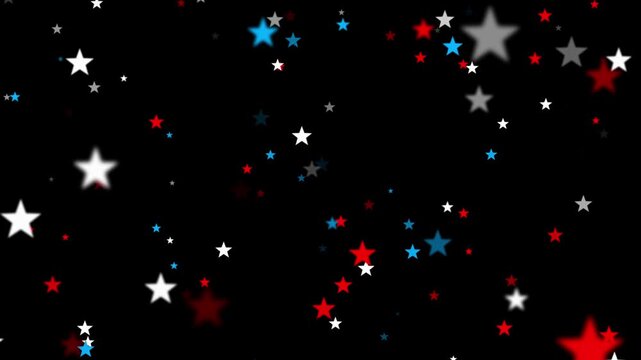 Patriotic Stars Animation Black Background 4K &ndash; Red White Blue USA Stars Falling for 4th of July Memorial Day Veterans Day Alpha Channel