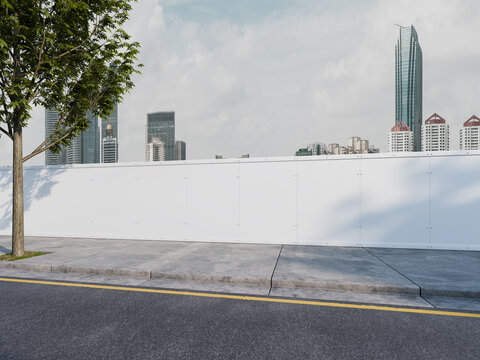 Blank Urban Street Hoarding Mockup for Advertising 3D Render