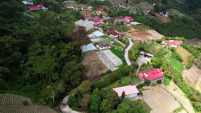Aerial view of Colonia Tovar, German style in tropical mountain
