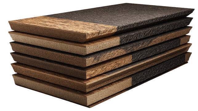 Stack of wood plastic composite decking boards isolated on transparent background