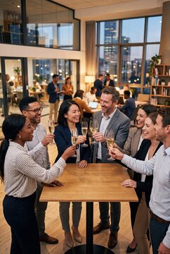 Coworkers Toasting Glasses to Celebrate Business Partnership