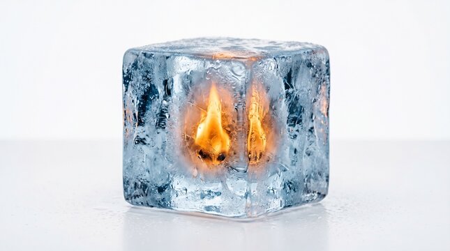 flame ice cube fire burning ice frozen water hot cold paradox contradiction unique unusual interesting cube solid melting burning warmth frosty glowing fiery icicle flickering