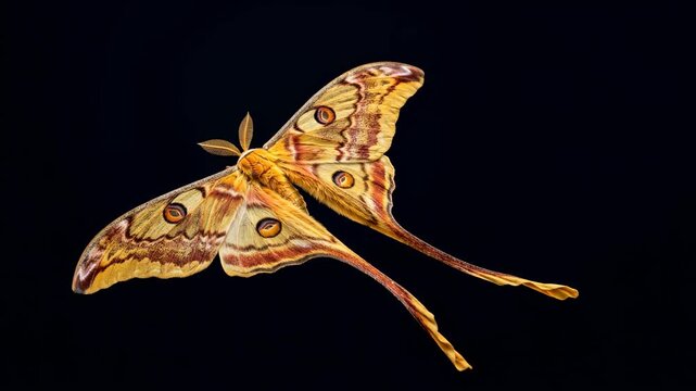 comet moth isolated on black background madagascar close up video