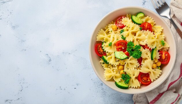 Healthy Farfalle Pasta Salad with Fresh Vegetables in Bowl