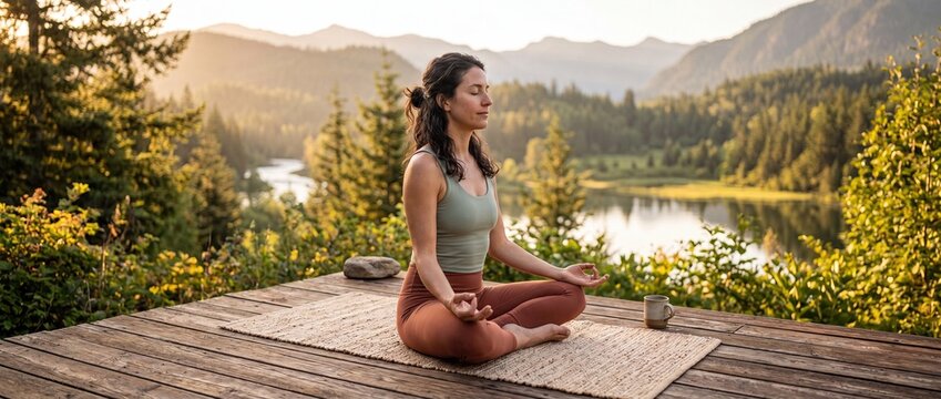 Outdoor Yoga Meditation Lifestyle in Natural Setting