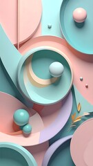 Pastel colored 3D shapes and spheres.