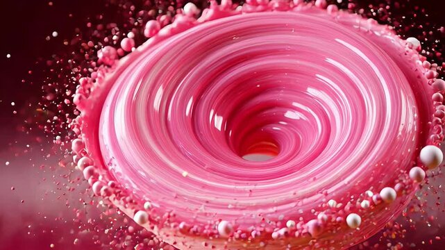 ?Vivid pink liquid swirl with splashes - dynamic flow motion