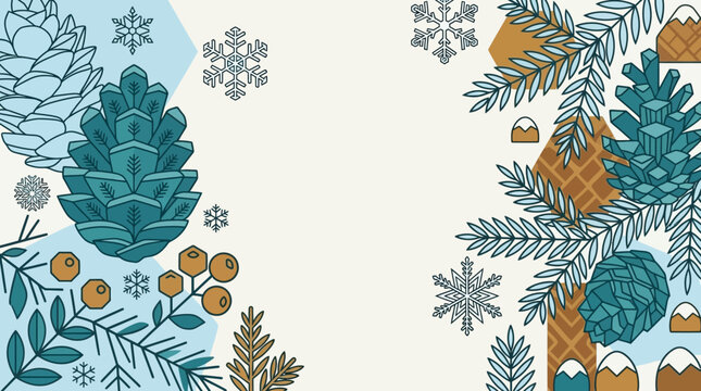 Illustration vectorielle festive avec des pommes de pin, des branches de sapin et des flocons de neige, id&eacute;ale pour les fonds d'hiver et les cartes de v&oelig;ux.