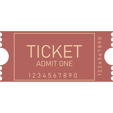Red ticket stub with gold text admit one