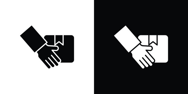 Hand holding box icon silhouette pack. Flat symbols