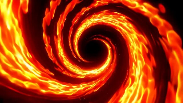 Energetic fiery vortex in vibrant yellow and orange tones against a dark void, ideal for dynamic backgrounds or artistic projects.
