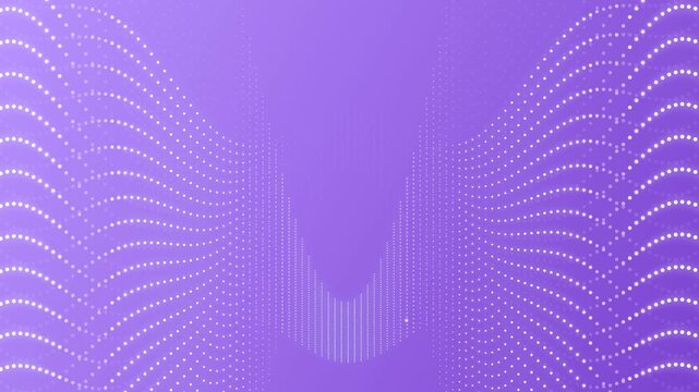 Abstract background animation featuring soft purple dot particle waves flowing smoothly across a bright backdrop, creating a minimal halftone loop template with copy space for presentations