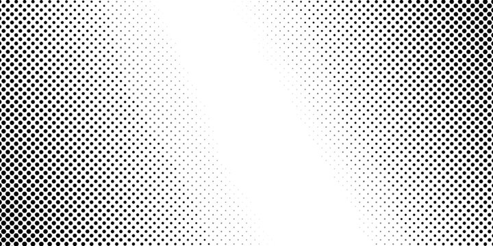 Retro grunge distress gradient background with a linear circle dot halftone texture overlay. Superhero polka particles and dots pattern. Vector halftone dots technology background
