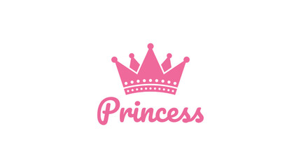 Pink royal princess crown tiara icon with script text on white background © matahari