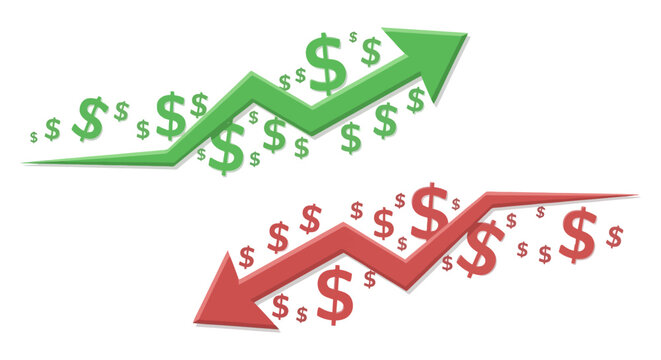Financial Arrows With Dollar Signs Upward And Downward Trend Silhouette
