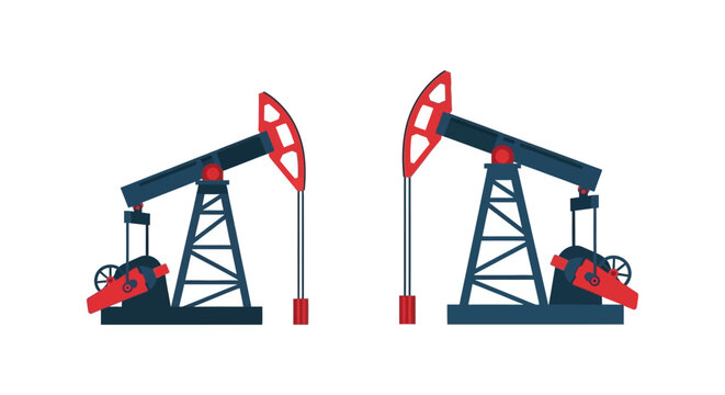Two Oil Derricks Flat Vector Illustration With Silhouette Style derricks