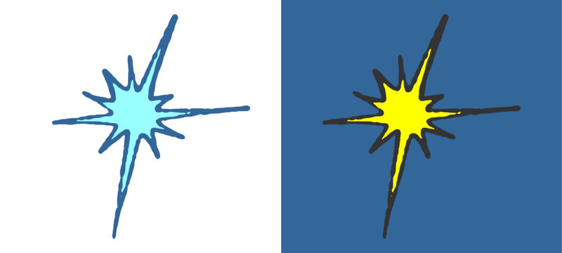 Star sparkling sharp needle four point cosmic design. Hand drawn doodle element with irregular sketchy line art stroke for teenage streetwear fashion apparel print asset clip art.