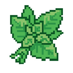Fototapeta premium Retro pixel peppermint leaf for cocktails – 8-bit vector graphic design