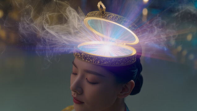Curiosity Head Opening Like Jewelry Box Light Inside Surrealist Conceptual Art, Creative Digital Photography