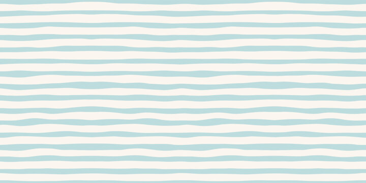 Watercolor Baby Stripe Seamless Pattern. Vector Hand Drawn Horizontal Irregular Wavy Lines in Blue Background For Nursery, Baby Shower, Stationery, Textiles And Web Design.