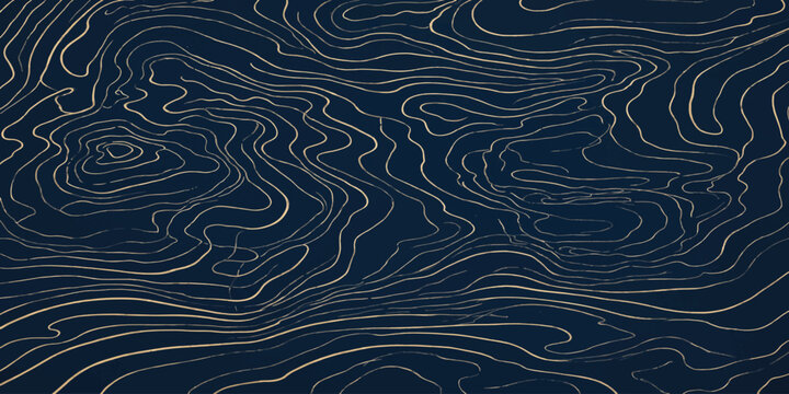 Abstract golden wavy contour lines pattern on dark blue background with abstract background seamless shimmering metallic topography decorative wallpaper backdrop exquisite movement detailed