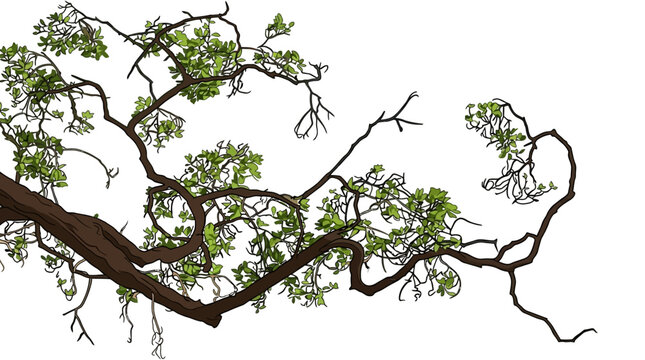 Rama de &aacute;rbol detallada con hojas verdes frescas aislada sobre un fondo blanco puro, perfecta para dise&ntilde;os de composici&oacute;n natural, edici&oacute;n digital y proyectos de dise&ntilde;o gr&aacute;fico creativo.