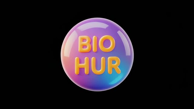 Circular iridescent bubbles with BIO HUR text floating against a dark background with gentle motion