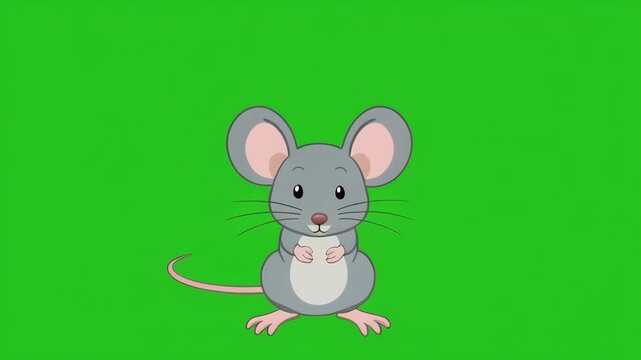 Cute cartoon mouse animation on green screen with subtle movement for playful scenes