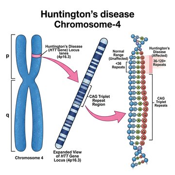 Detailed scientific illustration of huntington's disease gene locus
